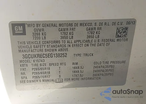 2014 Chevrolet Silverado 1500 1Lt z USA, uszkodzony, nr VIN 3GCUKREC5EG138252